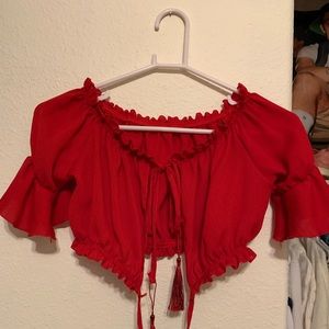 RED TASSLE CROP TOP